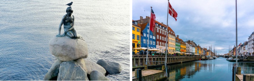 The Little Mermaid and the view from the harbor