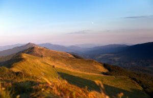 Landscape of bieszczady mountains at sunset