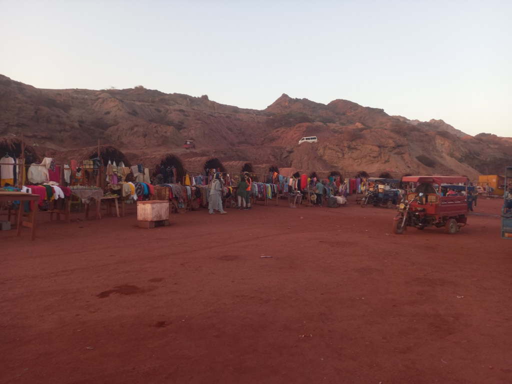 Red beach area and the local vendors